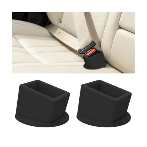 2PCS Car Seat Belt Buckle Holder, Silicone Vehicle Rear & Front Seatbelt Buckle Booster for Easy Access, Automotive Interior Safetybelt Fixer Cover, Universal for SUV Sedan Truck (Black) - color: Black
