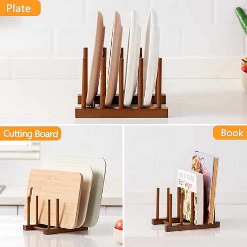 HBlife 4 Packs Teak Wooden Dish Drying Rack Stand Kitchen Plate Organizer - color: Teak 4 Slots 4pcs