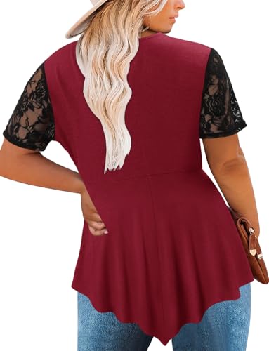 Magritta Women's Short Sleeve Crew Neck Plus Size Tunic Tops - color: Deepred, size: 3X