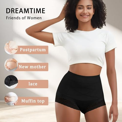 Women Shapewear Tummy Control Underwear High Waisted Girdle Body Shaper Postpartum Stretch Full Coverage - color: Nude&black, size: Large
