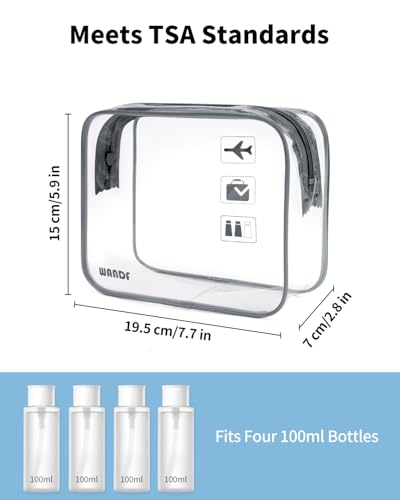WANDF TSA Approved Toiletry Bag, 2 Pack Clear Makeup Bag - color: Grey, size: Pack of 2