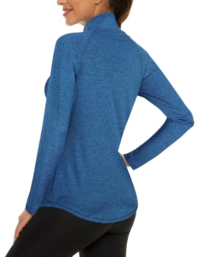 LURANEE Womens UPF 50+ Long Sleeve 1/4 Zip Pullover Athletic Hiking Running Workout Tops - color: Dark Blue, size: Small