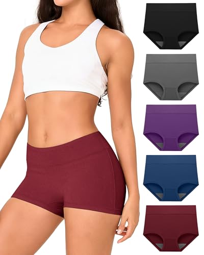 BAMBOO COOL Womens Boy Shorts Underwear High Waisted Boxer Briefs 5 Pack - color: Multicoloured I (5-pack), size: Small