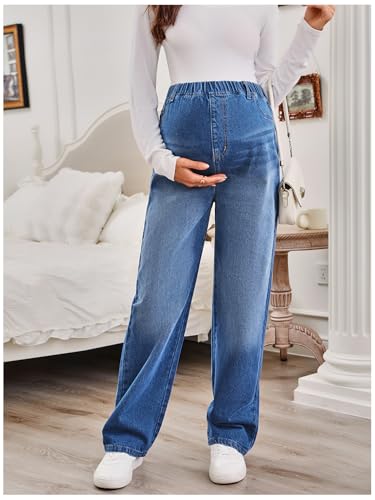 MakeMeChic Women's Maternity Jeans Loose Fit Over The Belly Pants - color: A Blue, size: X-Large