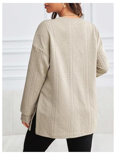 MakeMeChic Women's Maternity Sweatshirt Split Fall Maternity Clothes Tops - color: Khaki, size: Small