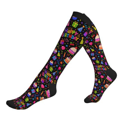 Compression Socks Women and Men 15-20mmHg-Circulation Support Socks for Athletic Running Cycling - color: Happy Birthday