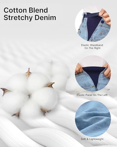 OUGES Women’s Maternity Jeans Adjustable Waistband Wide Leg Work Pants - color: Light Blue, size: Small