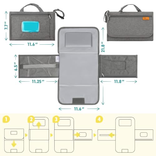 Kopi Baby Portable Diaper Changing Pad with Wipes Pocket, Modern Grey - color: Grey, size: Modern