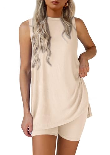 PRETTYGARDEN Lounge Sets for Women Matching 2 Piece Outfit - color: Beige, size: Medium