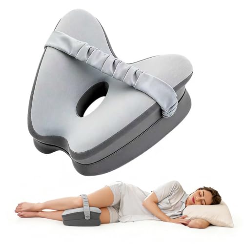Memory Foam Knee Pillow for Side Sleepers, Gary with Adjustable Strap for Hip & Spine Alignment, Relieves Sciatica, Back & Joint Pain, Leg Cushion for Comfortable Sleep - color: Grey