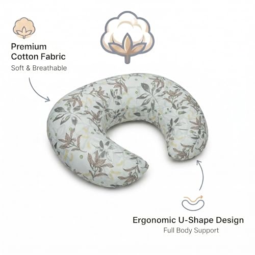 Nursing Pillow and Body Positioner for Breast Feeding and Bottle Feeding, Ultra Soft Breastfeeding Pillows with Removable Pillow Cover (Grey-Green Leaf) - color: Grey-green Leaf