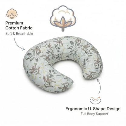 Nursing Pillow and Body Positioner for Breast Feeding and Bottle Feeding, Ultra Soft Breastfeeding Pillows with Removable Pillow Cover (Grey-Green Leaf) - color: Grey-green Leaf