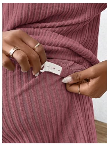 MakeMeChic Women's Maternity 2 Piece Sets Ribbed Shirt and Biker Shorts - color: Rusty Rose, size: Medium