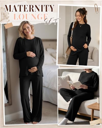 Riyiper Womens Oversized Maternity Pajama 2 Piece Set - color: Black, size: Small