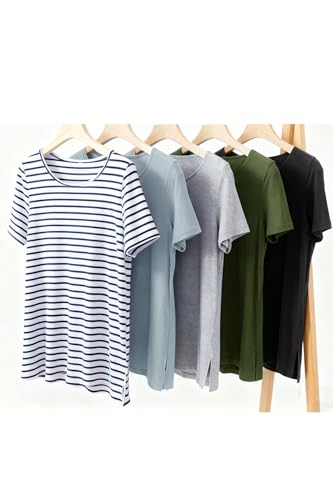 Women's Maternity Shirts Short Sleeve Split Hem Pregnancy Tops Clothes - color: Light Grey, size: Large