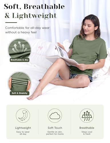 SUNNYBUY Women's Nursing Tops 3 Pack, Breastfeeding Shirts Maternity Tee - color: Navy/Sage Green/Taupe, size: Medium