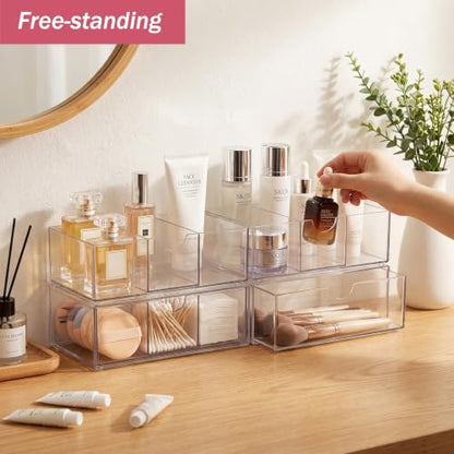 2 Tier Clear Bathroom Counter Organizer, Stackable Storage Drawers - color: Clear-E-2