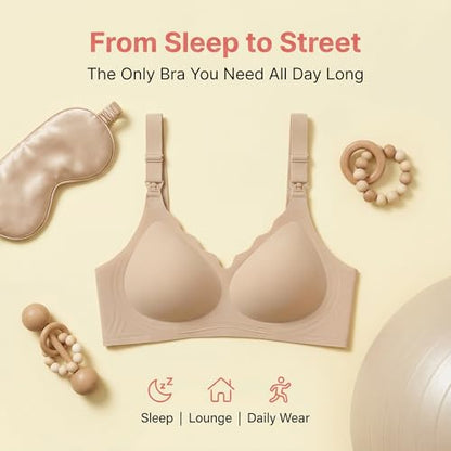 Nursing Bra, Maternity and Pumping Bra for Breastfeeding, Hands-Free Feeding Bra - color: Beige, size: Large