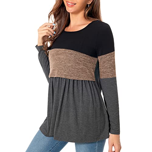 Bearsland Women’s Scoop Neck Nursing Top - color: Brown, size: Medium