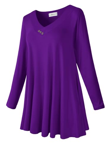 LARACE Women Plus Size Tunic Tops Long Sleeve Shirts for Leggings - color: Deep Purple, size: 6X
