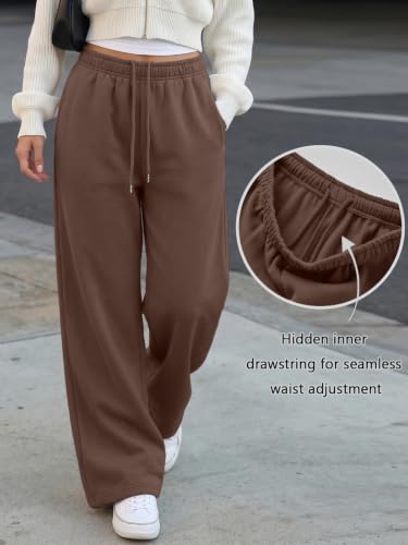 Trendy Queen Womens Wide Leg Fleece Lined Fall Sweatpants - color: Brown, size: Medium