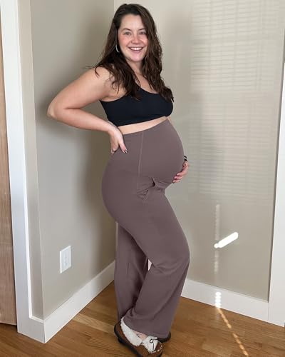 G4Free EverGoing Maternity Pants Over the Belly Pregnancy Work Trousers - color: Taupe, size: Small