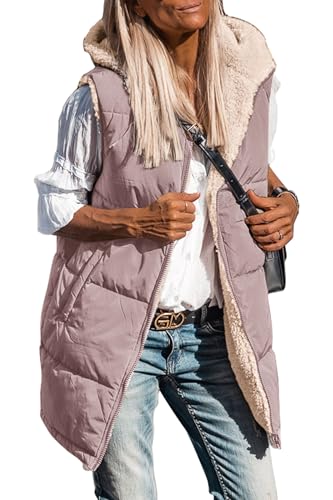 PRETTYGARDEN Women's Winter Reversible Fleece Long Vests - color: Bean Paste Pink, size: Small