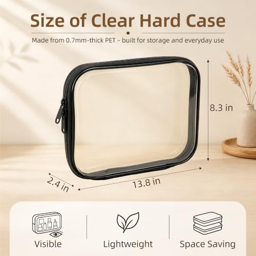3-PCS Medium Clear Hard Shell Zipper Pouches, Clear Zipper Bags (3M, Black) - color: Black, size: 3M