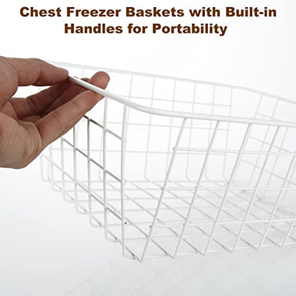 4 Pack Freezer Organizer Bins, White Wire Baskets with Handles