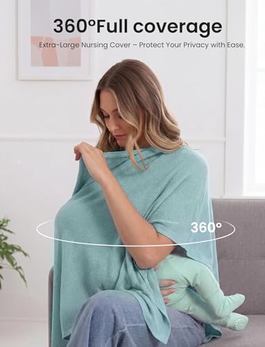 PATPAT Mesh Nursing Cover, Breathable Solid Knit Poncho, Dusty Blue - color: Dusty Blue