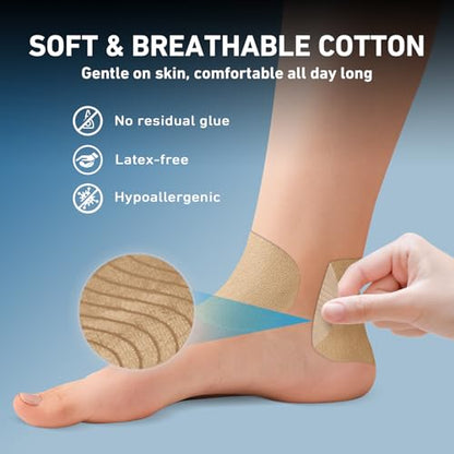 KTQUICK Precut Kinesiology Tape for Ankle,24 Ct,20% Stronger Adhesive,Beige - color: Beige, size: 24PCS