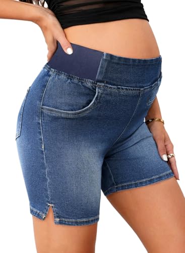 BLENCOT Maternity Jeans Shorts Elastic Waist Stretchy Denim Shorts - color: Sail Blue, size: X-Large