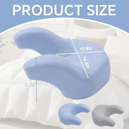 ROYALAY Back Sleeping Training Pillow, Memory Foam Beauty Pillow with Adjustable Height, Neck & Shoulder Support, 2 Washable Covers, Blue