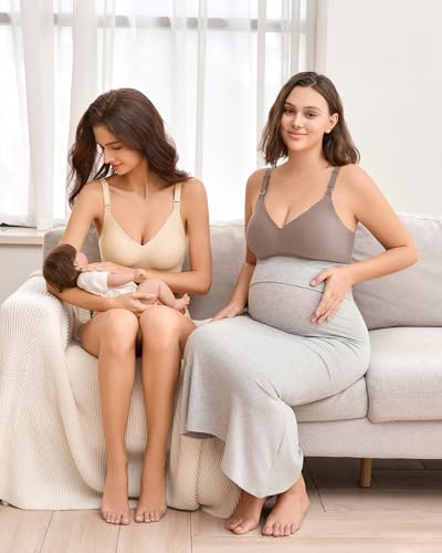 Wireless Nursing Bras for Breastfeeding, Seamless Maternity Bras Pregnancy Bralette No Underwire - color: Nude, size: Medium