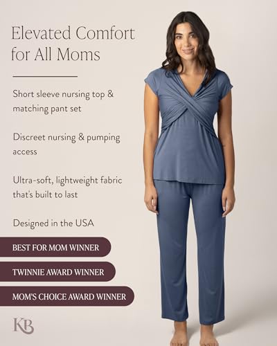 Kindred Bravely Davy Maternity and Nursing Pajama Set, Postpartum Sleepwear - color: Slate Blue, size: 2X