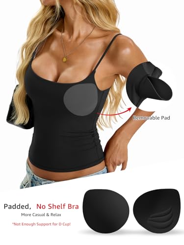 EasyGala Womens Padded Camisole Tank Tops Double Lined Built in Bra Shirts - color: Black, size: X-Large