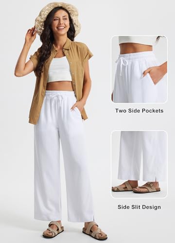 Libin Women's Wide Leg Cotton Linen Pants - color: 02-white, size: Large