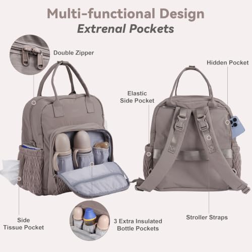Multi-functional Diaper Bag Backpack with Changing Pad Brown - color: Brown
