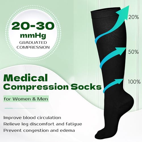 2 Pairs 20-30mmHg Knee High Compression Socks for Women,Closed Toe - color: Black, size: X-Large