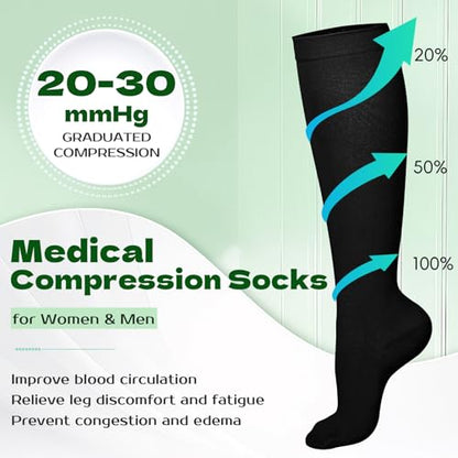 2 Pairs 20-30mmHg Knee High Compression Socks for Women,Closed Toe - color: Black, size: Medium