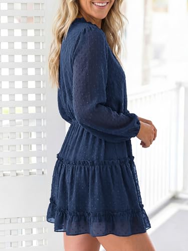 BTFBM Long Sleeve Dress for Women Fall 2026 - color: Dot Navy, size: Large