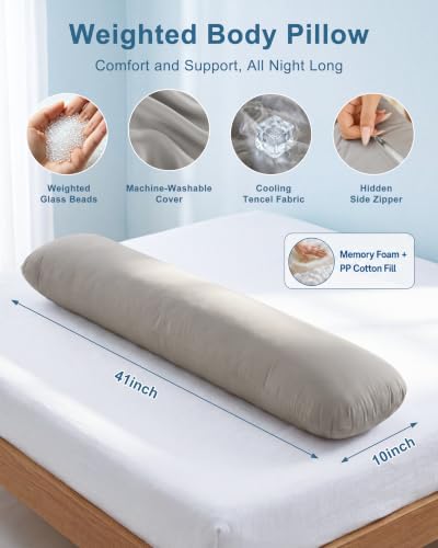 YZ HOME Weighted Body Pillow 6.5lbs Cooling Body Pillow (41" x 10") - color: Grey (6.5 Lbs)
