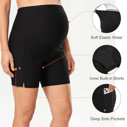 Women's Maternity Swim Board Shorts - color: Black, size: X-Large