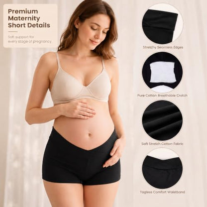 Women's Maternity Underwear Cotton Under the Bump Boyshorts Panties 4-Pack (Black)