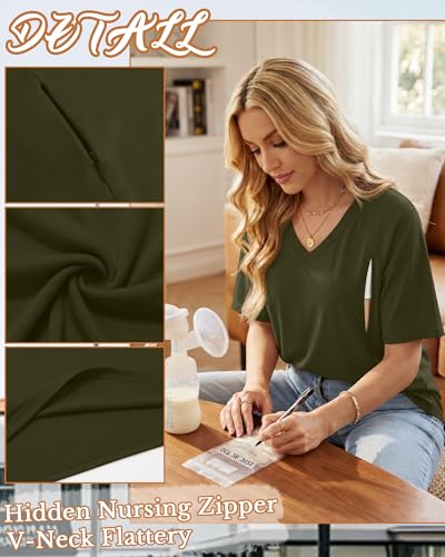 4 Pack Women's Nursing Short Sleeve Shirts - color: Army Green, Khaki, White, Black, size: Small