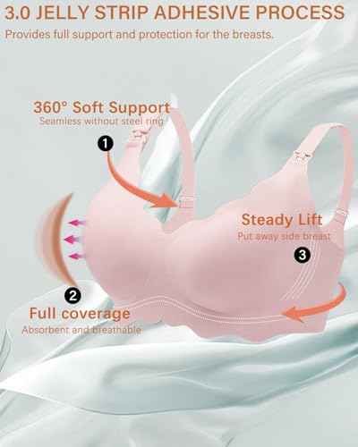 UHdod Nursing Bras for Breastfeeding, Seamless Wireless Maternity Bra - color: Black + Grey + Pink, size: 3X-Large