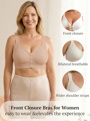 Front Closure Bra for Women Wireless Jelly Gel Seamless Mastectomy - color: Skin, size: Medium
