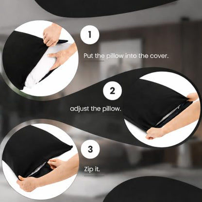 Evolive Ultra Soft Microfiber Body Pillow Cover/Pillowcases 21"x54" with Hidden Zipper Closure (Black) - color: Black