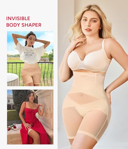 Nebility Womens' Tummy Control High Waist Trainer Body Shaper - color: Beige - Mid Thigh, size: Medium