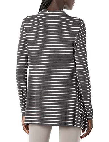 Amazon Essentials Women's Jersey Long-Sleeve Mock Neck Swing Tunic Top, Relaxed Fit Pullover - color: Charcoal Heather White Stripe, size: X-Large
